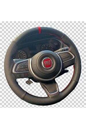 FİAT EGEA ÜNİVERSAL DİKMELİ DİREKSİYON KILIFI (NOKTALI-CARBON KIRMIZI YÜZÜKLÜ)