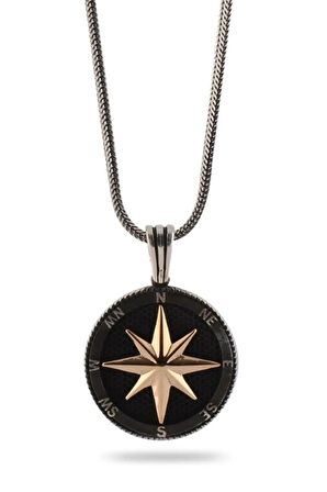 Pusula Büyük Boy 925 Ayar Erkek Gümüş Kolye Zincir