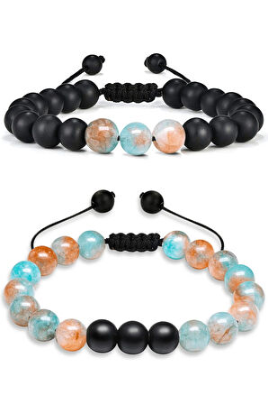 Doğal Mavi Kahverengi Kuvars Oniks Taşı Doğal Taş Bileklik Seti