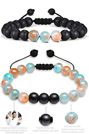 Doğal Mavi Kahverengi Kuvars Oniks Taşı Doğal Taş Bileklik Seti
