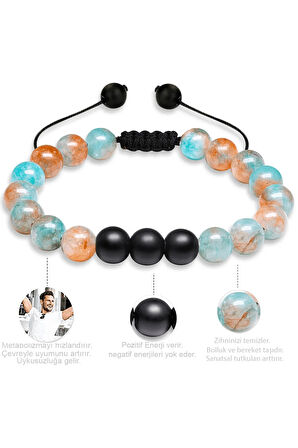 Doğal Mavi Kahverengi Kuvars Oniks Taşı Doğal Taş Bileklik Seti