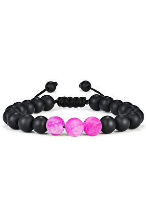 Sertifikalı Doğal Pembe Akik Oniks Taşı Doğal Taş Bileklik Seti