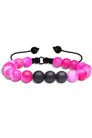 Sertifikalı Doğal Pembe Akik Oniks Taşı Doğal Taş Bileklik Seti