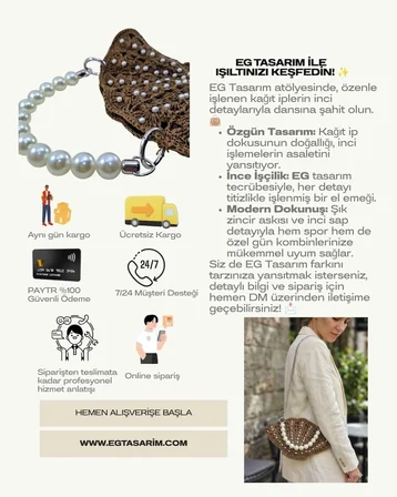 Kahverengi İstiridye İnci Detaylı El Çantası – EG Design