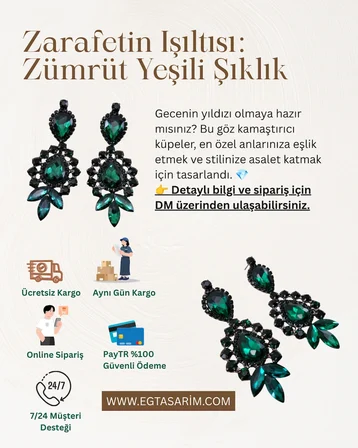 Zümrüt Işıltısı: Yeşil Kristal Taşlı Abiye Küpe – EG Design