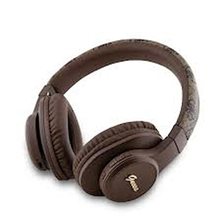 GUESS TONE ON TONE KULAK ÜSTÜ BLUETOOTH KULAKLIK PU 4G DESENLİ METAL YAZI LOGOLU KAHVERENGİ