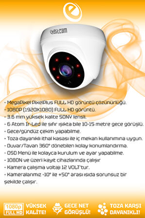 ELITCAM 2 Kameralı Dome 2 İç Kamera Set 320 GB HDD Full HD Gece Görüşlü Güvenlik Kamerası Sistemi