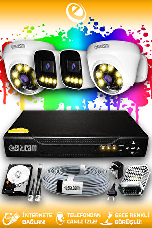 ELITCAM 4 Kameralı Zebra 2 İç Kamera Set 320 GB HDD Full HD Renkli Gece Görüşlü Güvenlik Kamerası Sistemi