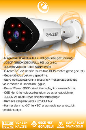 ELITCAM 5 Kameralı Uzay 5 Dış Kamera Set HDD'siz Full HD Gece Görüşlü Güvenlik Kamerası Sistemi