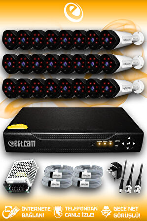 ELITCAM 24 Kameralı Uzay 24 Dış Kamera Set HDD'siz Full HD Gece Görüşlü Güvenlik Kamerası Sistemi