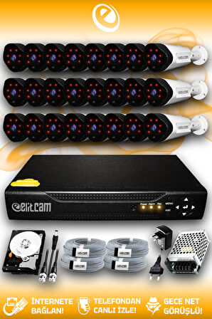 ELITCAM 24 Kameralı Uzay 24 Dış Kamera Set 320 GB HDD Full HD Gece Görüşlü Güvenlik Kamerası Sistemi