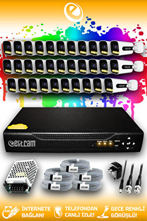 ELITCAM 32 Kameralı Zebra 32 Dış Kamera Set HDD'siz Full HD Renkli Gece Görüşlü Güvenlik Kamerası Sistemi