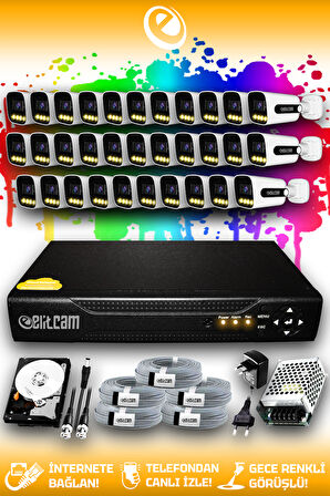 ELITCAM 32 Kameralı Zebra 32 Dış Kamera Set 100 GB HDD Full HD Renkli Gece Görüşlü Güvenlik Kamerası Sistemi
