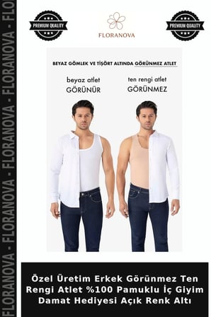 Özel Üretim Erkek Görünmez Ten Rengi Atlet %100 Pamuklu İç Giyim Damat Hediyesi Açık Renk Altı