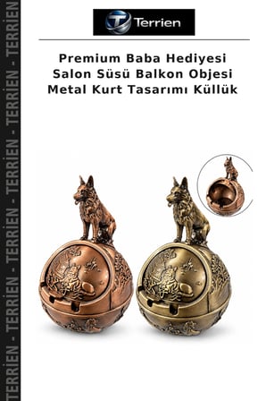 Premium Baba Hediyesi Salon Süsü Balkon Objesi Metal Kurt Tasarımı Küllük