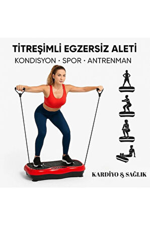 Titreşimli Plaka Egzersiz Aleti – Uzaktan Kumanda ve Direnç Bantlı, Kardiyo ve Zayıflama Platformu