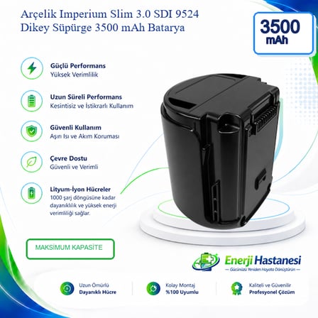 Arçelik Imperium Slim 3.0 SDI 9524 Dikey Süpürge 3500 mAh Batarya