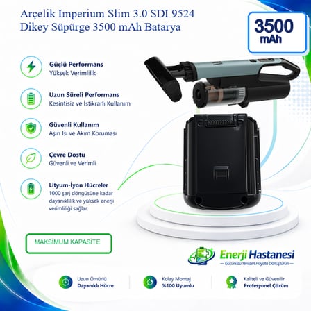 Arçelik Imperium Slim 3.0 SDI 9524 Dikey Süpürge 3500 mAh Batarya
