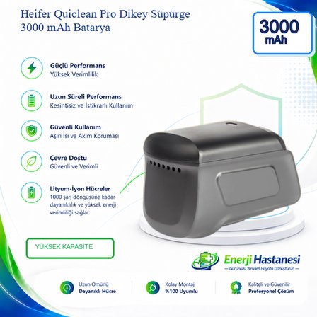 Heifer Quiclean Pro Dikey Süpürge 3000 mAh Batarya