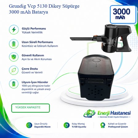 Grundig Vcp 5130 Dikey Süpürge 3000 mAh Batarya