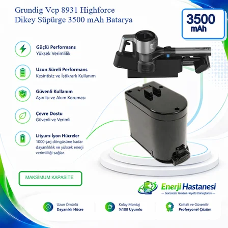 Grundig Vcp 8931 Highforce Dikey Süpürge 3500 mAh Batarya