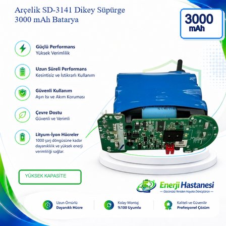 Arçelik SD-3141 Dikey Süpürge 3000 mAh Batarya