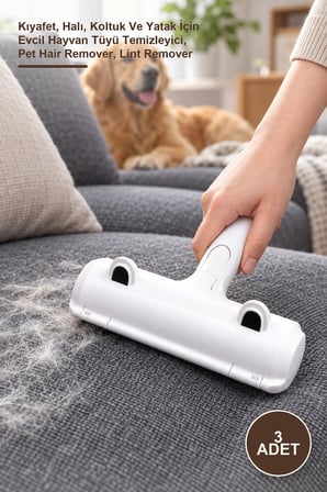 3 Adet Hazneli Tüy Toplama Aleti – Kıyafet, Halı, Koltuk Ve Yatak İçin Evcil Hayvan Tüyü Temizleyici, Pet Hair Remover, Lint Remover