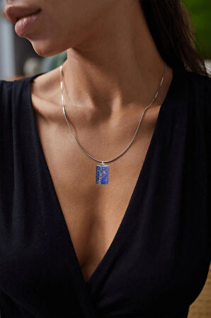 Sertifikalı Yüksek Kalite Fasetli Doğal Lapis Lazuli Taşı Kolye Doğal Mavi Renk 50 cm