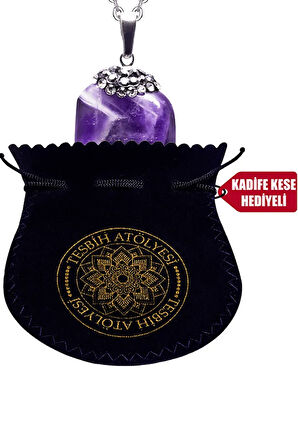 Sertifikalı Şekilsiz Doğal Ametist Taşı Kolye