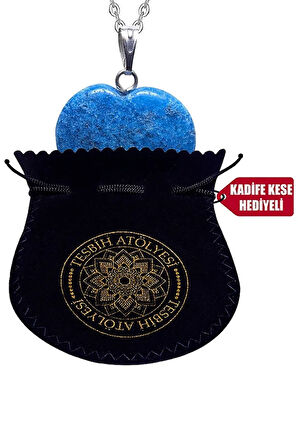 Sertifikalı Kalp Model Mavi Akik Doğal Taş Kolye