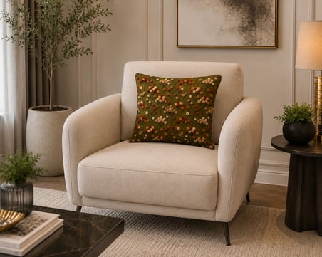 ELVORAN JOY Çiçek Desenli Dekoratif Çift Taraf Baskılı Kırlent Kılıfı 43x43 cm - Yeşil Zemin Bohem Salon Kırlenti