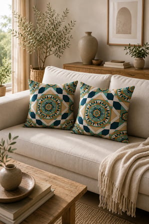 ELVORAN JOY Osmanlı Motifli Çift Taraf Baskılı Dekoratif Kırlent Kılıfı 43x43 cm – Geometrik Desen