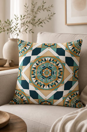 ELVORAN JOY Osmanlı Motifli Çift Taraf Baskılı Dekoratif Kırlent Kılıfı 43x43 cm – Geometrik Desen