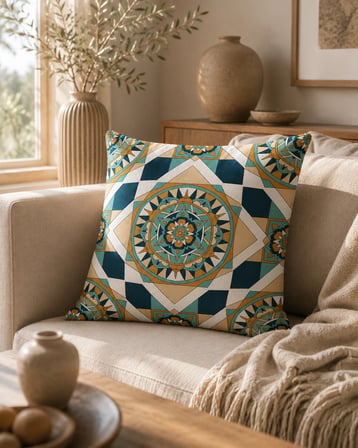 ELVORAN JOY Osmanlı Motifli Çift Taraf Baskılı Dekoratif Kırlent Kılıfı 43x43 cm – Geometrik Desen