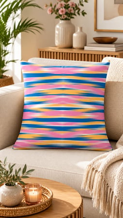 ELVORAN JOY Renk Geçişli Çizgi Desenli Çift Taraf Baskılı Dekoratif Kırlent Kılıfı 43x43 cm – Modern Soyut Tasarım