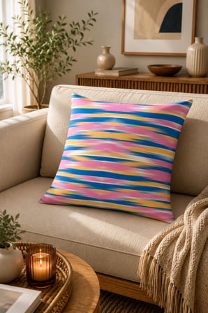 ELVORAN JOY Renk Geçişli Çizgi Desenli Çift Taraf Baskılı Dekoratif Kırlent Kılıfı 43x43 cm – Modern Soyut Tasarım