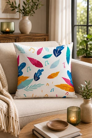 ELVORAN JOY Renkli Yaprak Desenli Çift Taraf Baskılı Dekoratif Kırlent Kılıfı 43x43 cm – Modern & Eğlenceli Tasarım