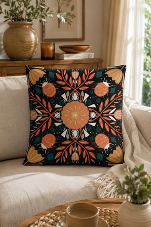 ELVORAN JOY Bohem Etnik Desenli Dekoratif Tek Taraf Baskılı Kırlent Kılıfı 43x43 cm – Modern Mandala Tasarımı