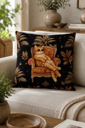 ELVORAN JOY Gözlüklü Sevimli Kedi Desenli Dekoratif Tek Taraf Baskılı Kırlent Kılıfı 43x43 cm – Modern ve Eğlenceli