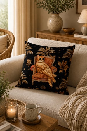 ELVORAN JOY Gözlüklü Sevimli Kedi Desenli Dekoratif Tek Taraf Baskılı Kırlent Kılıfı 43x43 cm – Modern ve Eğlenceli