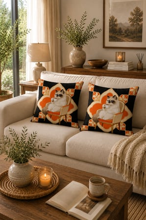 ELVORAN JOY Kahve Keyfi Yapan Kedi Desenli Dekoratif Tek Taraf Bakılı Kırlent Kılıfı 43x43 cm – Modern ve Eğlenceli