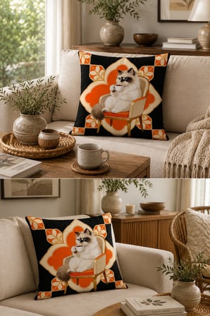 ELVORAN JOY Kahve Keyfi Yapan Kedi Desenli Dekoratif Tek Taraf Bakılı Kırlent Kılıfı 43x43 cm – Modern ve Eğlenceli