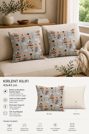 ELVORAN JOY Bohem Tüy Desenli Dekoratif Tek Taraflı Kırlent Kılıfı 43x43 cm – Modern İskandinav Salon Yastık Kılıfı