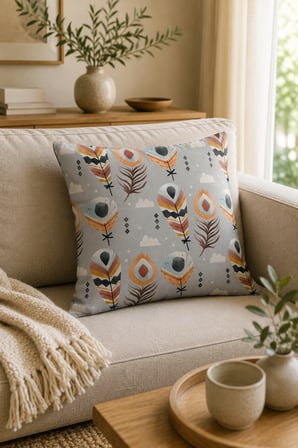 ELVORAN JOY Bohem Tüy Desenli Dekoratif Tek Taraflı Kırlent Kılıfı 43x43 cm – Modern İskandinav Salon Yastık Kılıfı