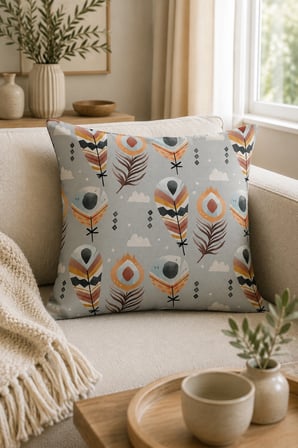 ELVORAN JOY Bohem Tüy Desenli Dekoratif Tek Taraflı Kırlent Kılıfı 43x43 cm – Modern İskandinav Salon Yastık Kılıfı