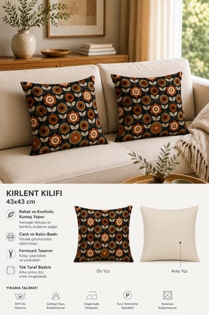 ELVORAN JOY Retro Çiçek Desenli Dekoratif Tek Taraf Baskılı Kırlent Kılıfı 43x43 cm – Vintage Modern Salon Yastık Kılıfı