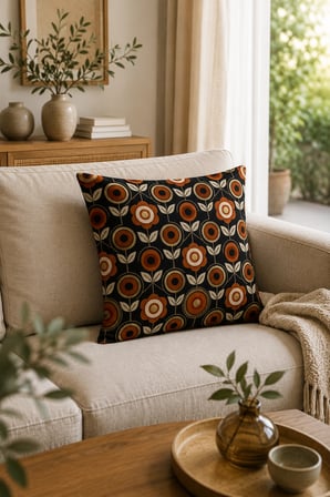 ELVORAN JOY Retro Çiçek Desenli Dekoratif Tek Taraf Baskılı Kırlent Kılıfı 43x43 cm – Vintage Modern Salon Yastık Kılıfı