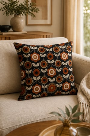ELVORAN JOY Retro Çiçek Desenli Dekoratif Tek Taraf Baskılı Kırlent Kılıfı 43x43 cm – Vintage Modern Salon Yastık Kılıfı