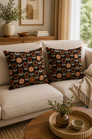 ELVORAN JOY Retro Çiçek Desenli Dekoratif Tek Taraf Baskılı Kırlent Kılıfı 43x43 cm – Vintage Modern Salon Yastık Kılıfı