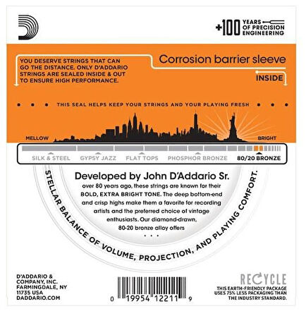 DADDARIO EJ10 AKUSTİK GİTAR TEL SETİ, 10-47, 80/20 BRONZE, EXTRA LIGHT